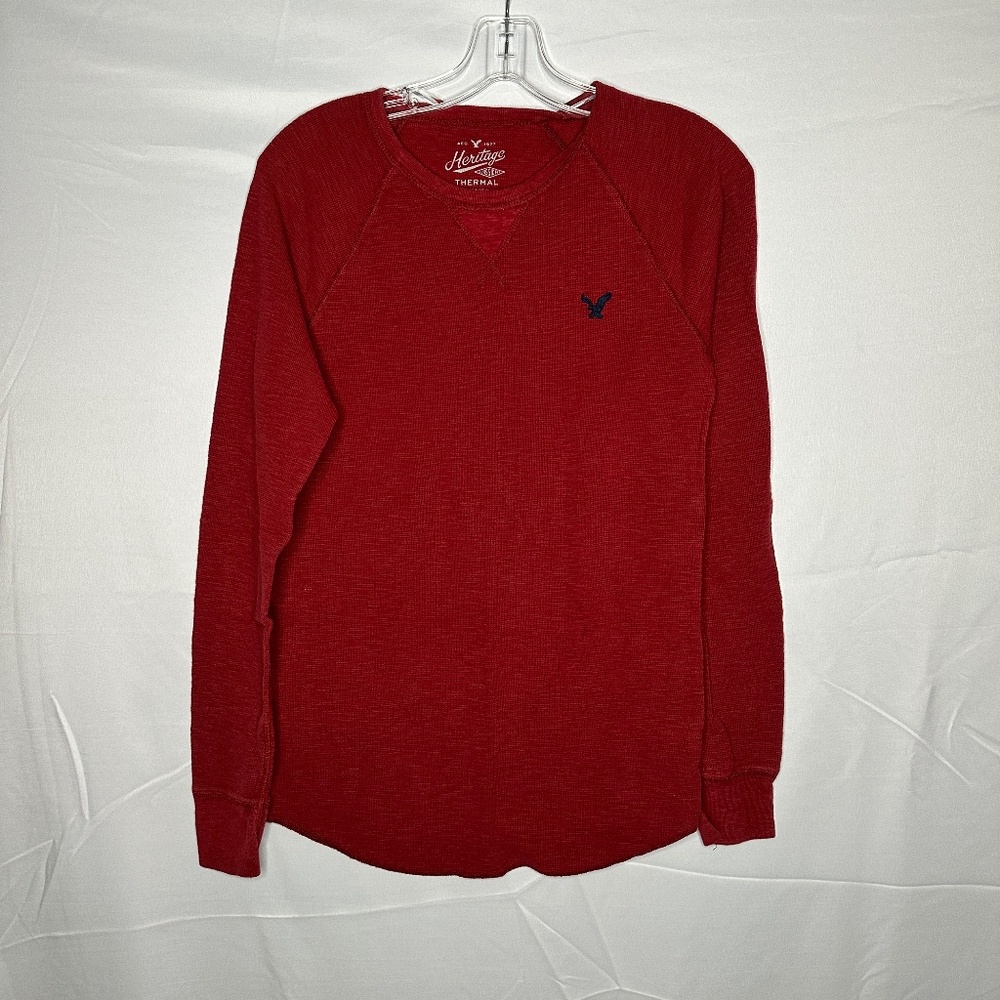 American Eagle Red Long Sleeve Waffle Tee